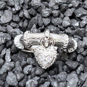 Judith Ripka Heart Dangle Ring  .925 Sz 6.75